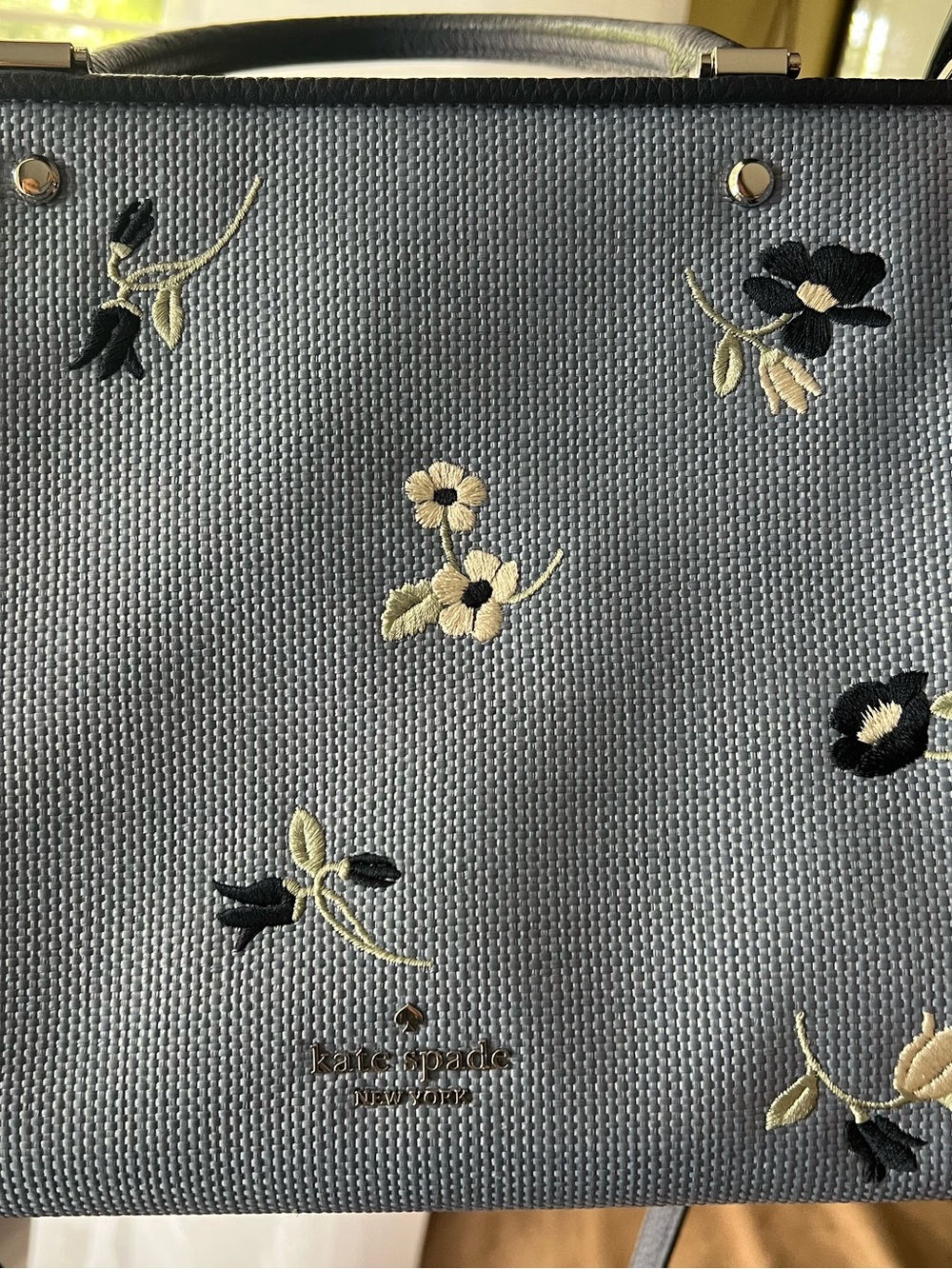 kate spade light blue embroidered floral top-handle satchel